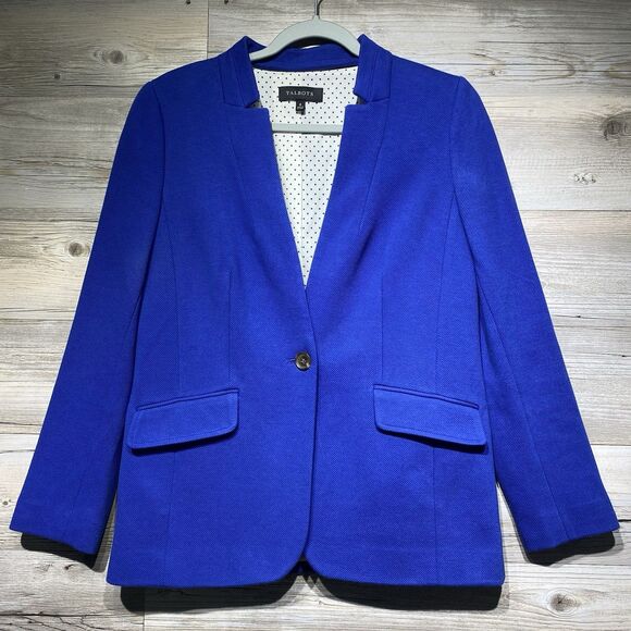 Talbots Easy Knit Blazer Stretch Twill Blue Womens 8 Polka Dot Lining One-Button - Picture 3 of 9